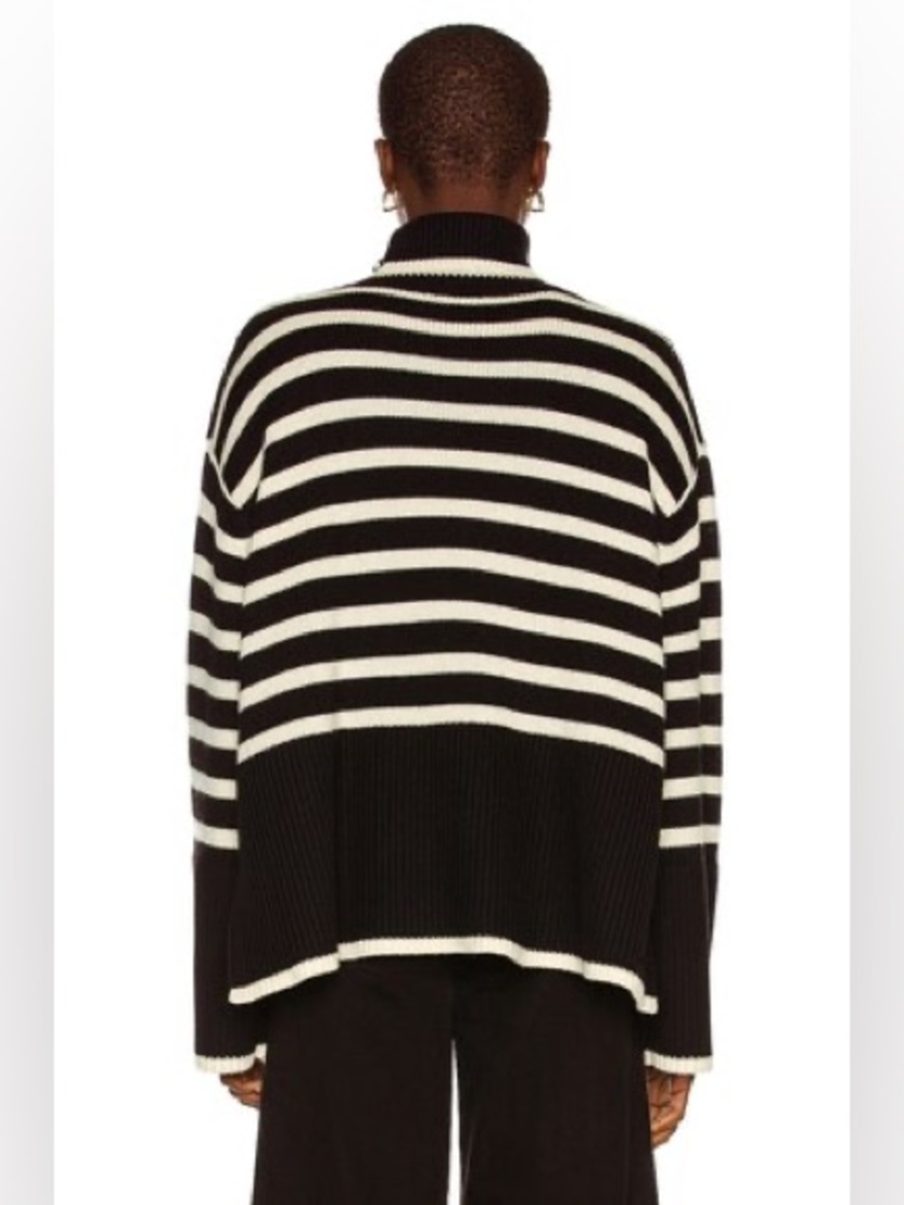TOTEME Signature Striped Wool Blend Turtleneck Sweater Black Beige M Retail $570 - Picture 3 of 13